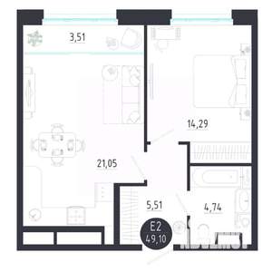 1-к квартира, строящийся дом, 49м2, 8/8 этаж