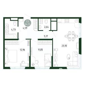 2-к квартира, строящийся дом, 64м2, 14/25 этаж