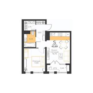 1-к квартира, строящийся дом, 43м2, 4/5 этаж