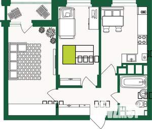 2-к квартира, строящийся дом, 56м2, 6/9 этаж