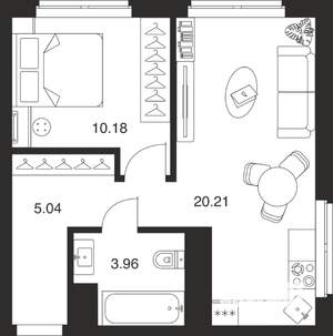 1-к квартира, вторичка, 39м2, 22/25 этаж