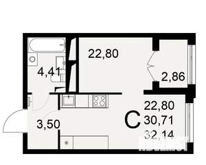 1-к квартира, вторичка, 32м2, 17/25 этаж