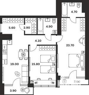 2-к квартира, вторичка, 88м2, 5/9 этаж