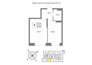 1-к квартира, вторичка, 32м2, 3/11 этаж