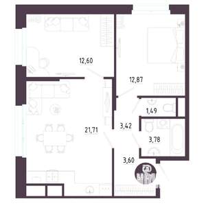2-к квартира, вторичка, 59м2, 2/10 этаж