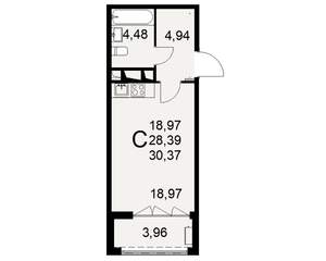 1-к квартира, вторичка, 30м2, 6/16 этаж
