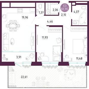 2-к квартира, вторичка, 84м2, 1/10 этаж