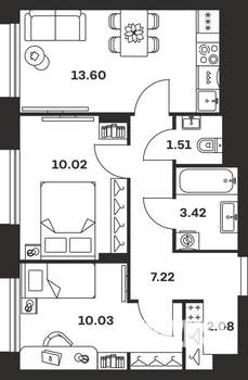 2-к квартира, вторичка, 48м2, 4/15 этаж