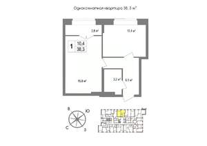 1-к квартира, вторичка, 38м2, 8/11 этаж