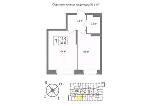 1-к квартира, вторичка, 32м2, 2/11 этаж