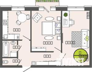 2-к квартира, строящийся дом, 50м2, 3/3 этаж