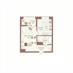 1-к квартира, вторичка, 37м2, 13/14 этаж