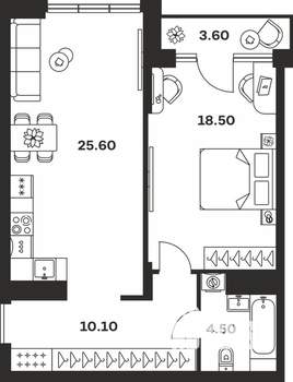 1-к квартира, вторичка, 62м2, 9/9 этаж