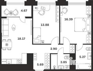 2-к квартира, вторичка, 71м2, 5/10 этаж