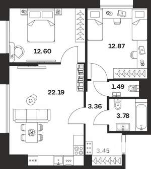 2-к квартира, вторичка, 60м2, 4/10 этаж
