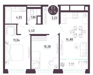 2-к квартира, вторичка, 53м2, 6/10 этаж