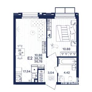 1-к квартира, строящийся дом, 37м2, 2/15 этаж
