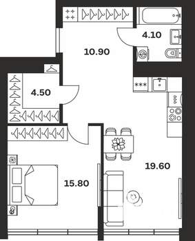 1-к квартира, вторичка, 55м2, 3/9 этаж
