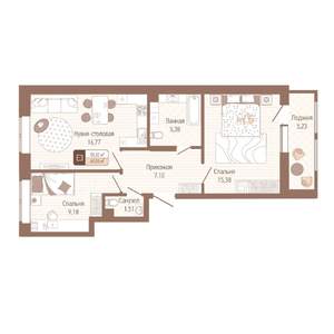 2-к квартира, строящийся дом, 61м2, 1/14 этаж