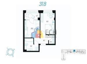 1-к квартира, вторичка, 38м2, 9/18 этаж