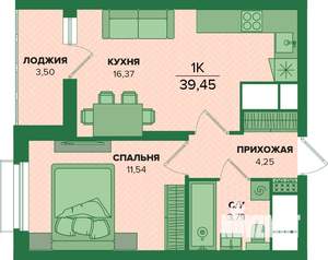 1-к квартира, вторичка, 39м2, 14/25 этаж