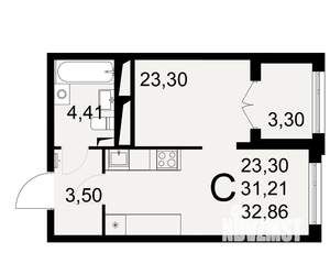 1-к квартира, вторичка, 33м2, 19/25 этаж