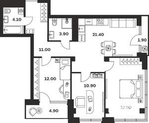 3-к квартира, вторичка, 88м2, 3/9 этаж