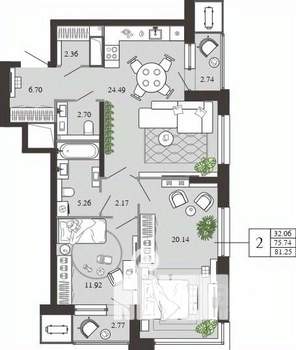 2-к квартира, вторичка, 81м2, 8/21 этаж