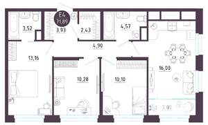 3-к квартира, вторичка, 72м2, 7/10 этаж