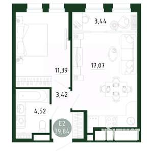 1-к квартира, вторичка, 40м2, 2/25 этаж