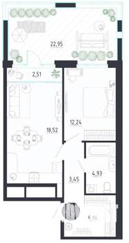 1-к квартира, строящийся дом, 72м2, 1/8 этаж