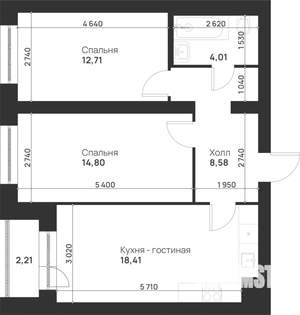 2-к квартира, вторичка, 61м2, 4/5 этаж