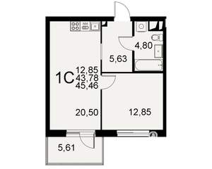 1-к квартира, вторичка, 45м2, 1/11 этаж