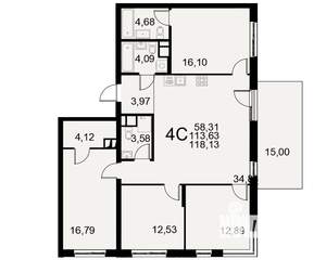 4-к квартира, строящийся дом, 114м2, 1/11 этаж