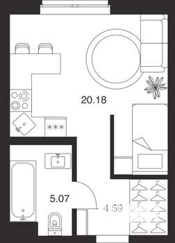 Студия квартира, вторичка, 30м2, 1/25 этаж