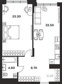 1-к квартира, вторичка, 62м2, 7/9 этаж