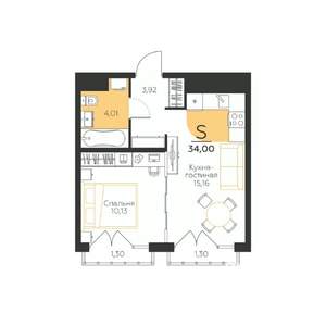 1-к квартира, строящийся дом, 34м2, 3/5 этаж