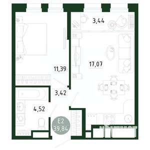 1-к квартира, строящийся дом, 40м2, 4/25 этаж