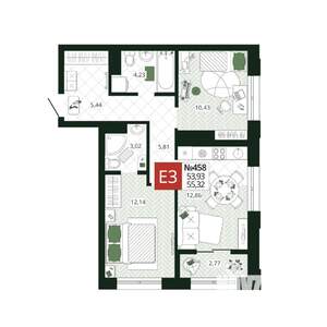 2-к квартира, вторичка, 55м2, 7/19 этаж