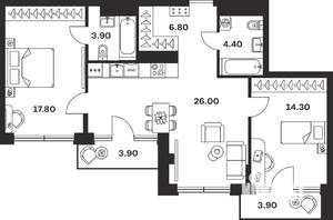 2-к квартира, вторичка, 81м2, 8/9 этаж