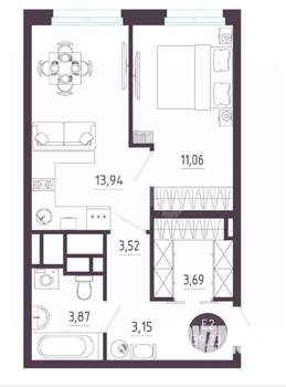 1-к квартира, вторичка, 39м2, 3/10 этаж