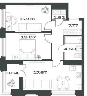 2-к квартира, вторичка, 61м2, 5/15 этаж