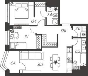 3-к квартира, строящийся дом, 73м2, 16/24 этаж