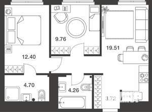 2-к квартира, вторичка, 54м2, 21/25 этаж
