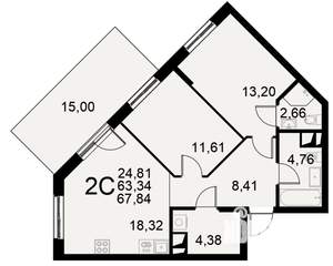 2-к квартира, строящийся дом, 63м2, 1/11 этаж