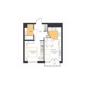 1-к квартира, вторичка, 34м2, 1/5 этаж