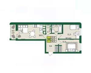 3-к квартира, вторичка, 57м2, 3/9 этаж