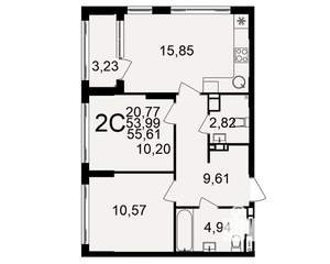 2-к квартира, вторичка, 54м2, 1/20 этаж