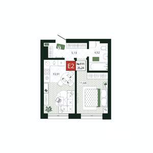 1-к квартира, вторичка, 35м2, 12/19 этаж