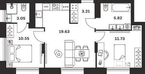 2-к квартира, вторичка, 54м2, 14/15 этаж